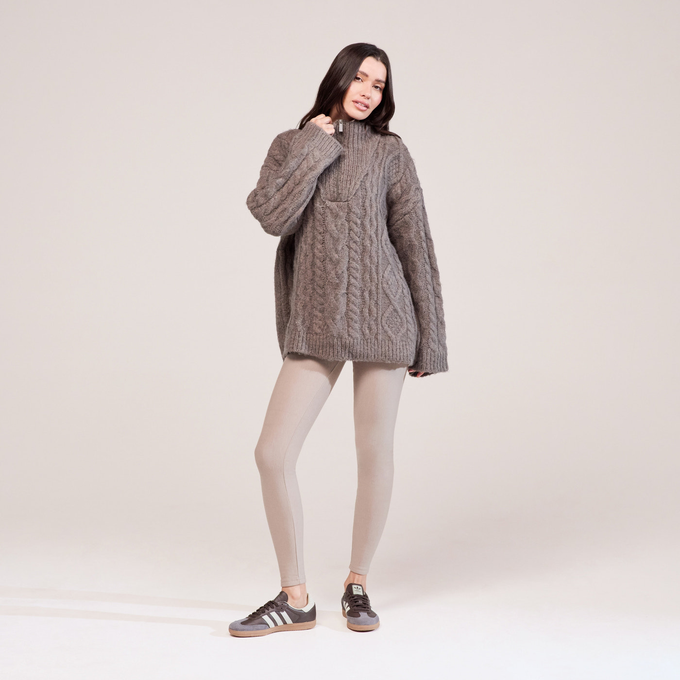 Cable Knit 1/4 Zip Jumper - Mocha