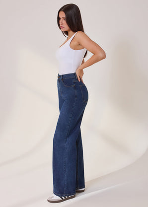 Wide Leg Jeans - Dark Blue