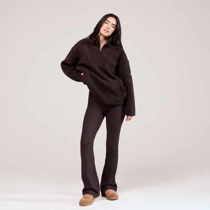 Borg 1/4 Reißverschluss-Fleece – Espressobraun