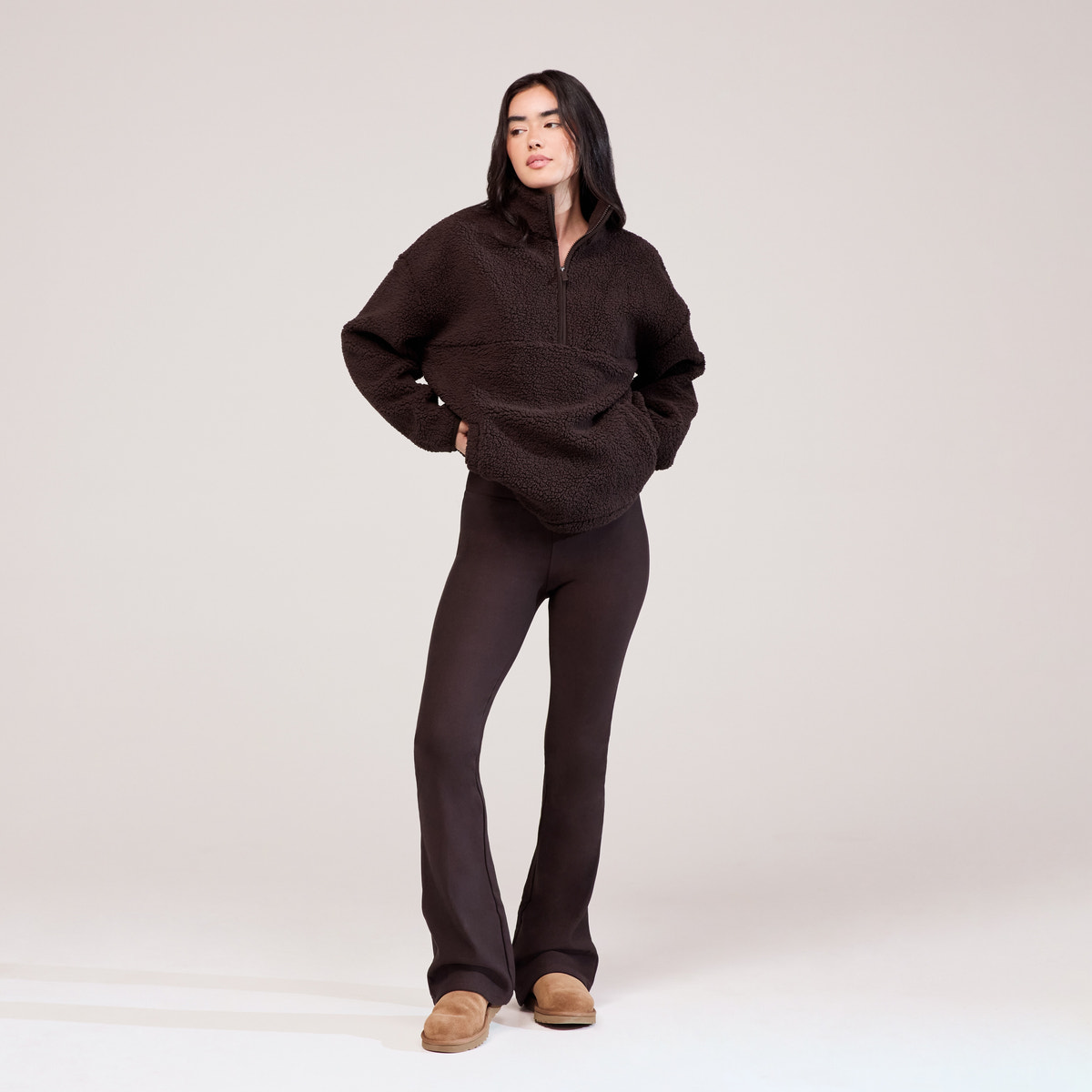 Borg 1/4 Reißverschluss-Fleece – Espressobraun