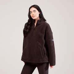Borg 1/4 Reißverschluss-Fleece – Espressobraun