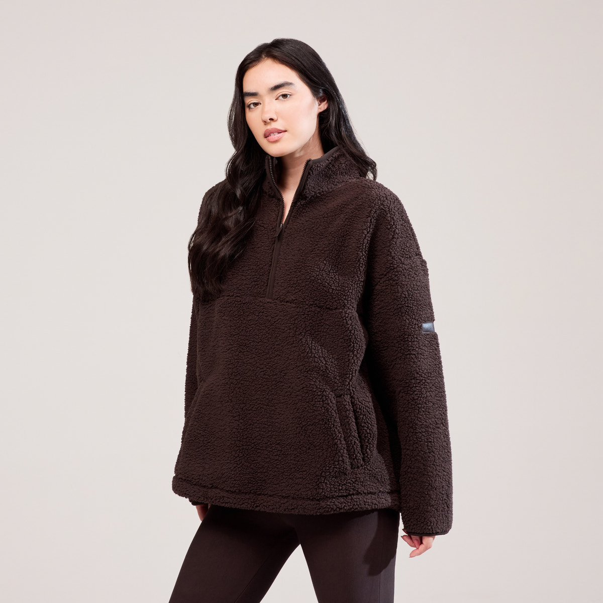 Borg 1/4 Reißverschluss-Fleece – Espressobraun