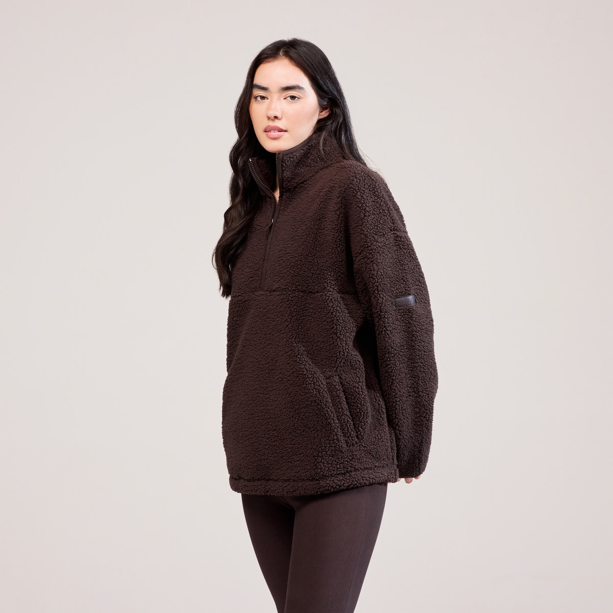 Borg 1/4 Reißverschluss-Fleece – Espressobraun