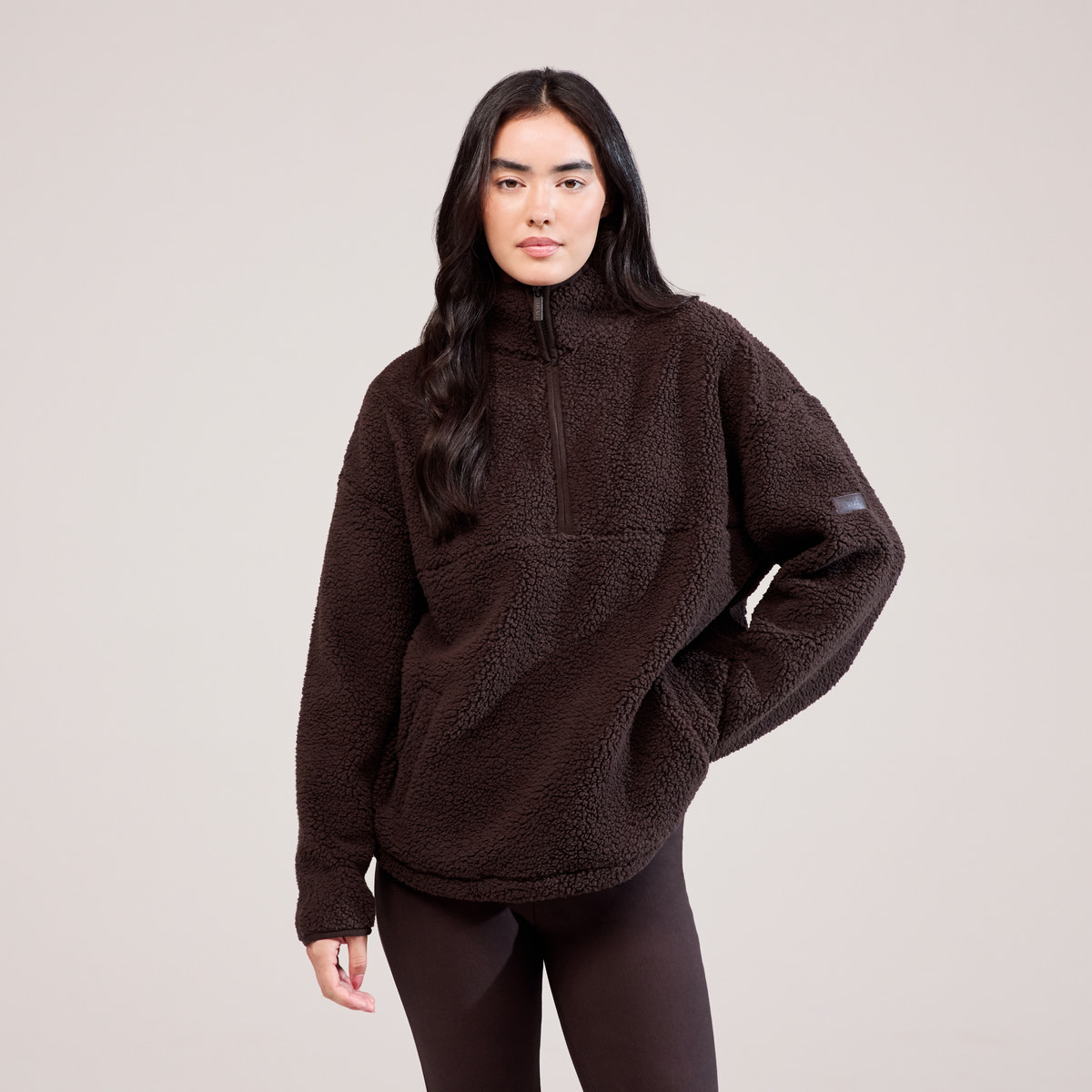 Borg 1/4 Reißverschluss-Fleece – Espressobraun