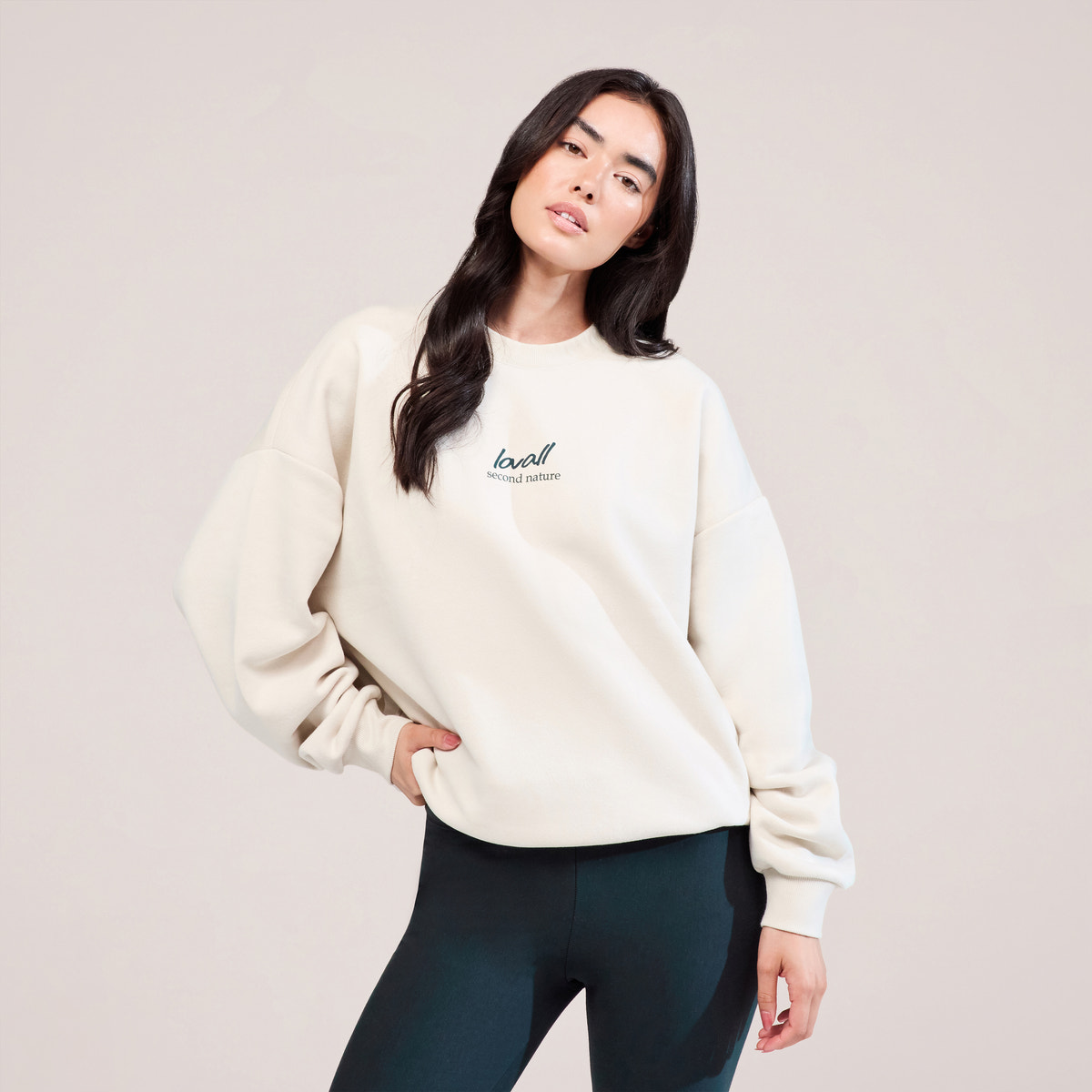 Oversized Bio-Sweatshirt mit Landschaftsmotiv - Ecru