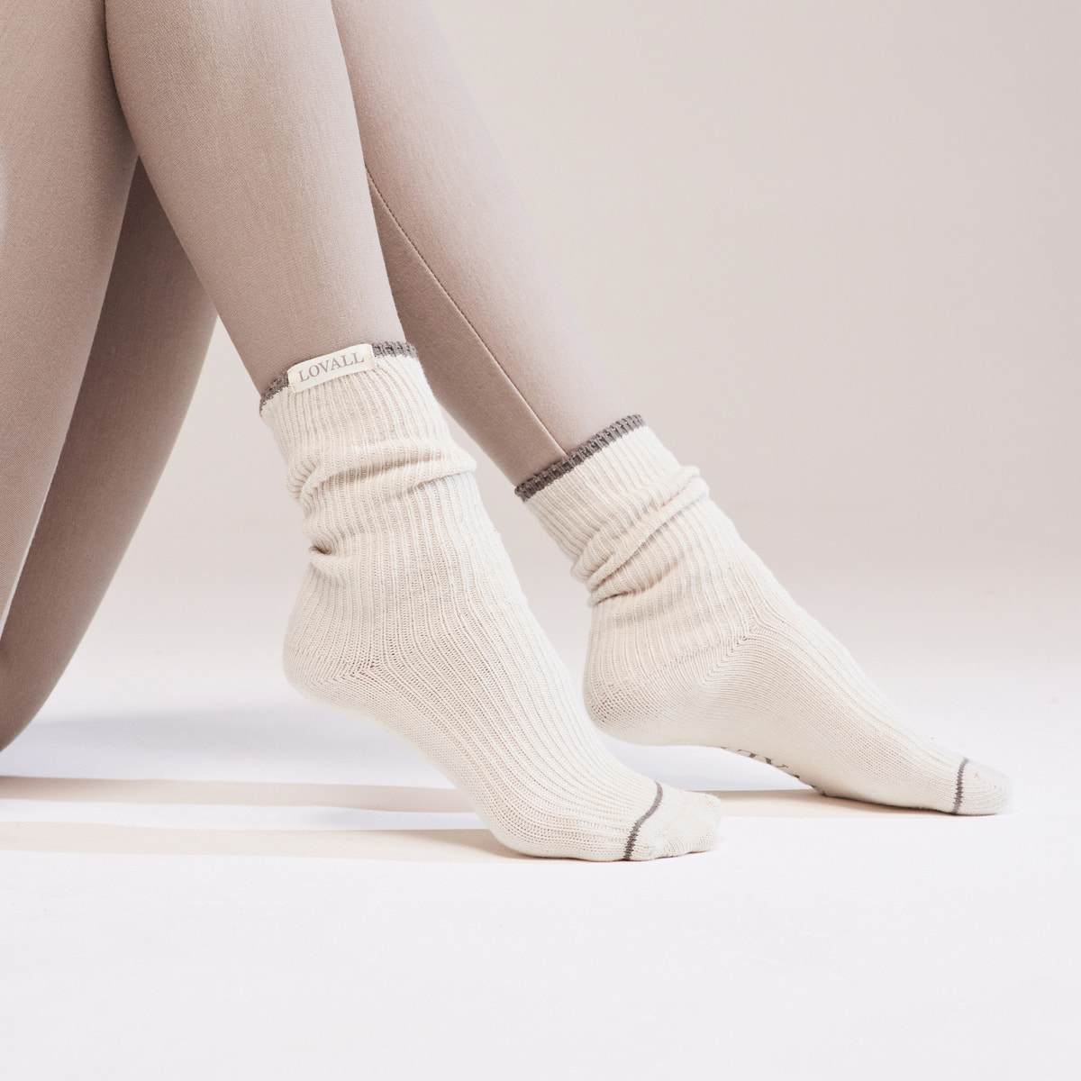 Gestrickte Rippensocken 2er-Pack - Beige/Mokka