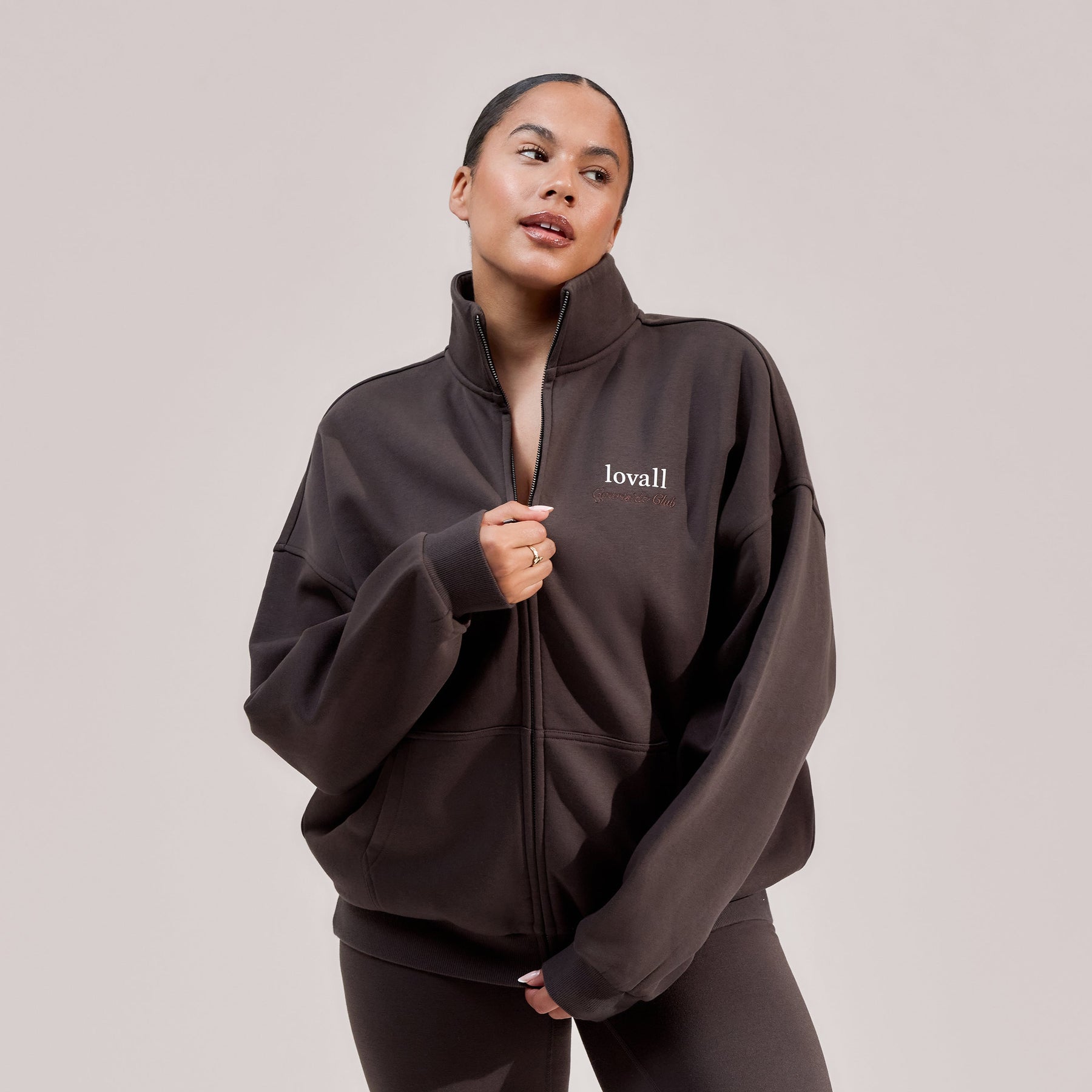 Curve ALL SZN Organic Funnel Neck Zip Through - Black Coffee