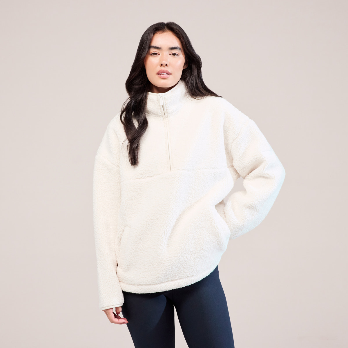 Borg 1/4 Zip Fleece – Schneeweiß