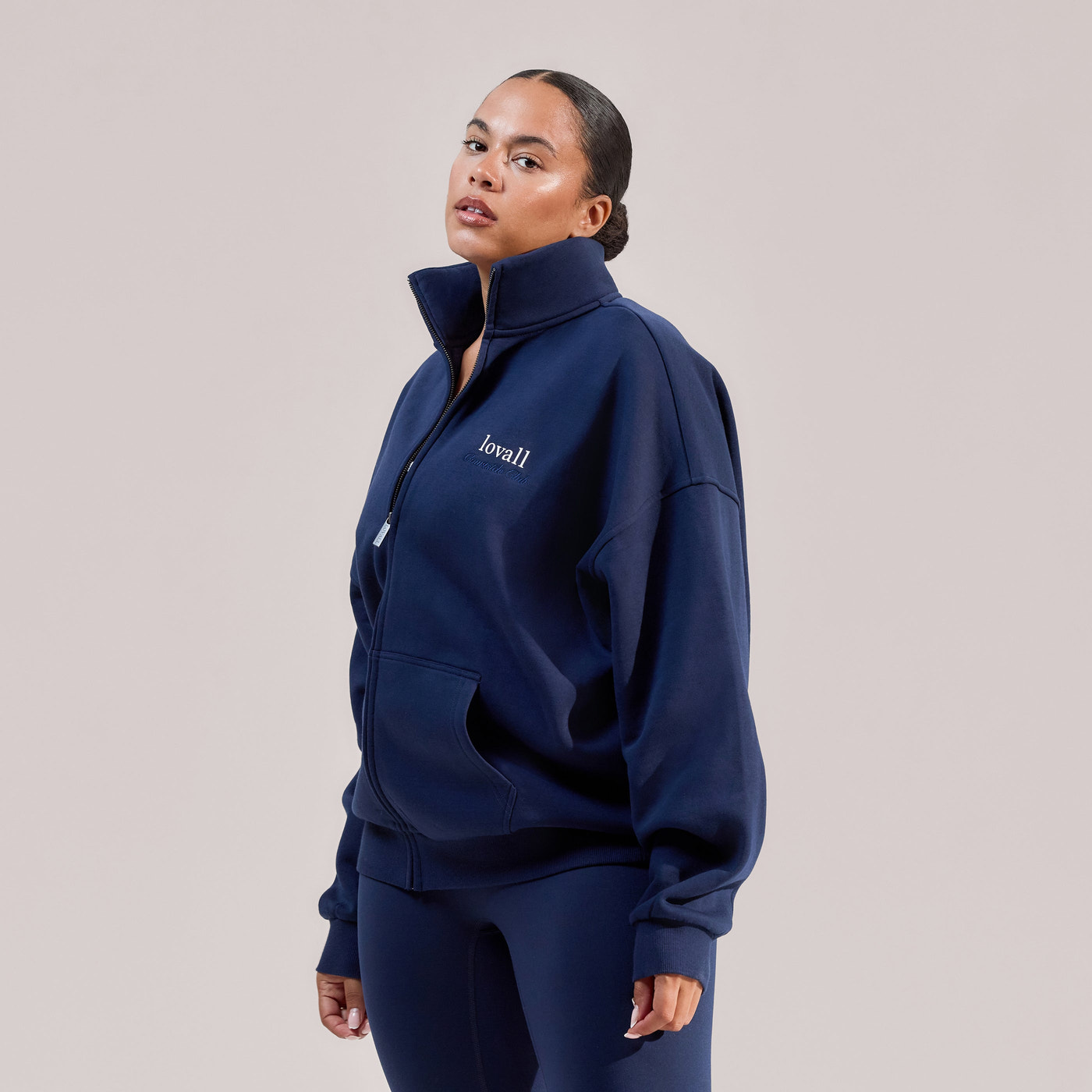 ALL SZN Organic Funnel Neck Zip Through - Navy