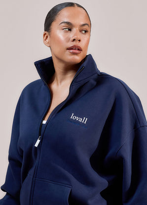 ALL SZN Organic Funnel Neck Zip Through - Navy