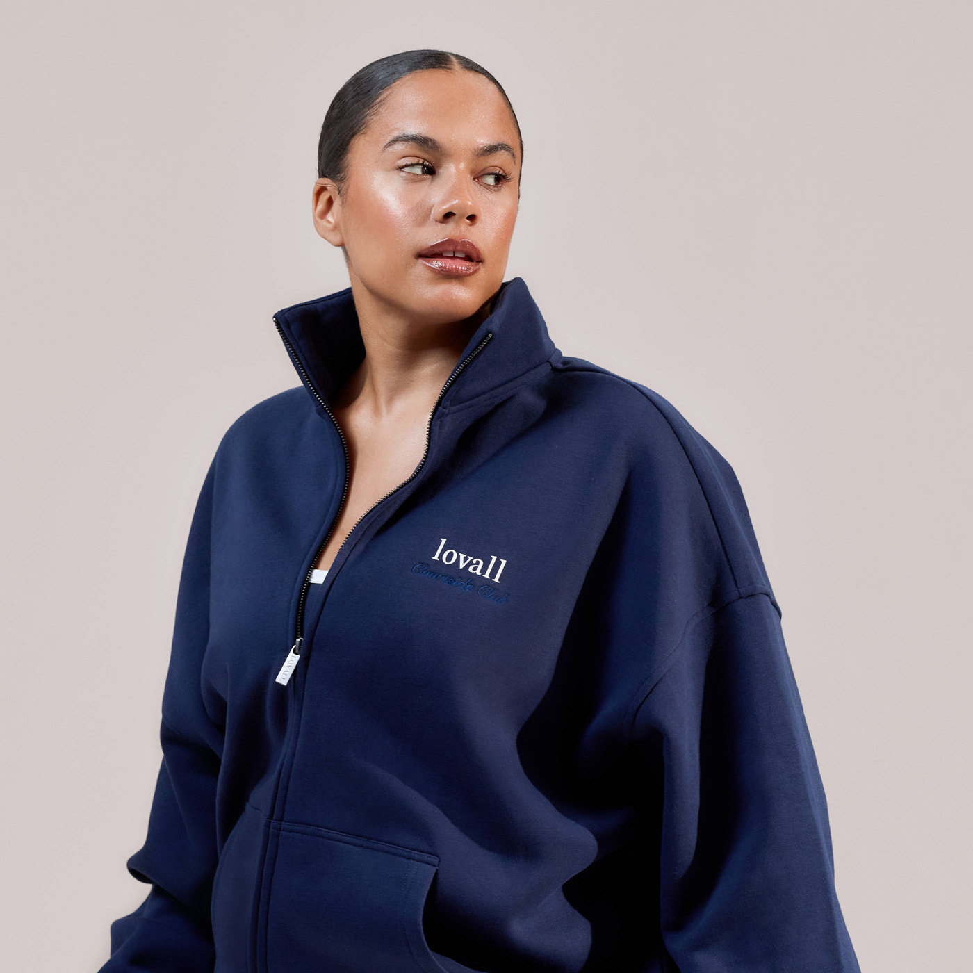 ALL SZN Organic Funnel Neck Zip Through - Navy