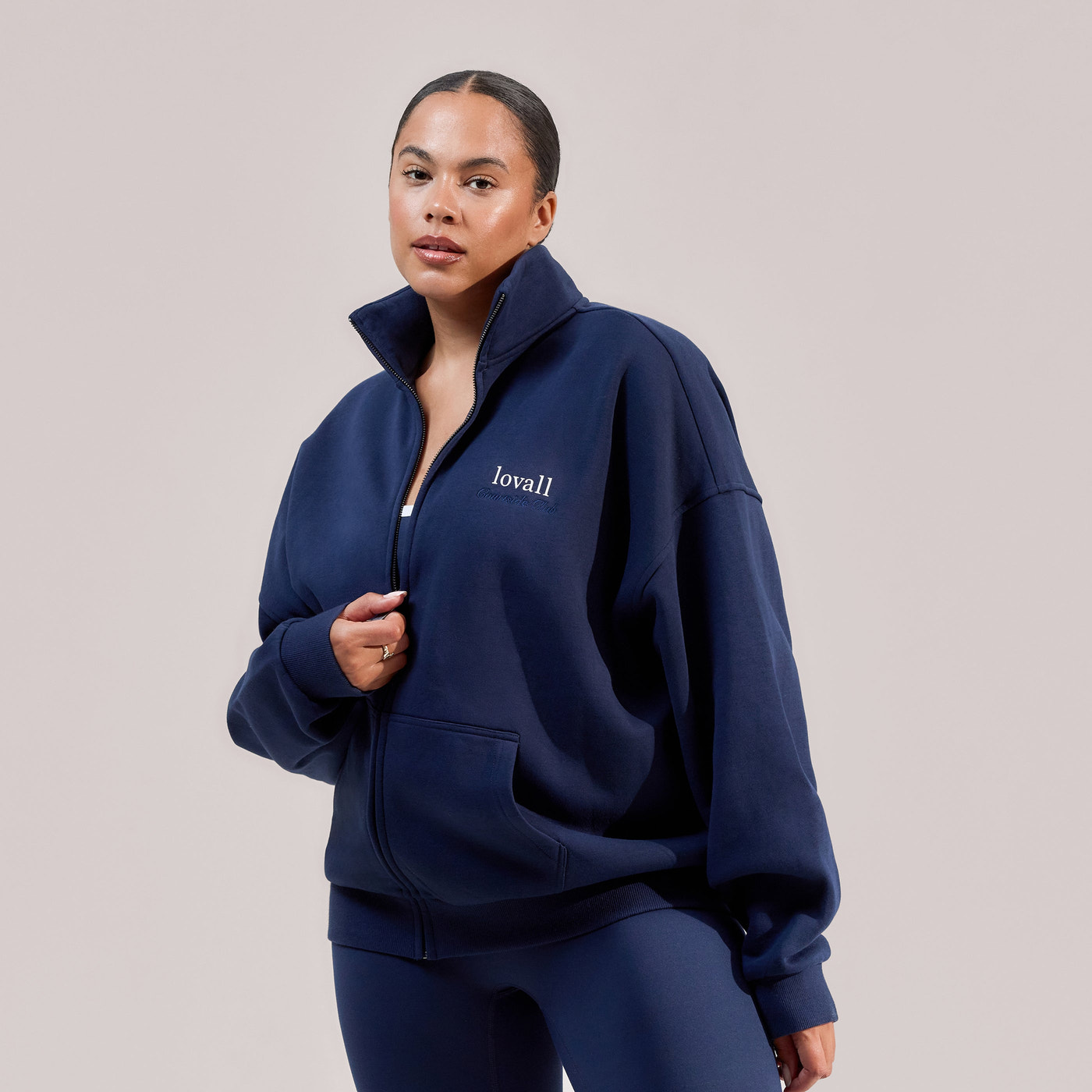 ALL SZN Organic Funnel Neck Zip Through - Navy