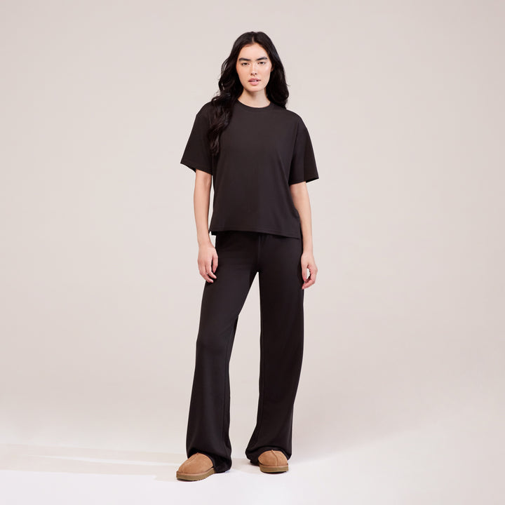 Loungewear-Set mit weitem Bein und weichem Griff – Schwarzer Kaffee