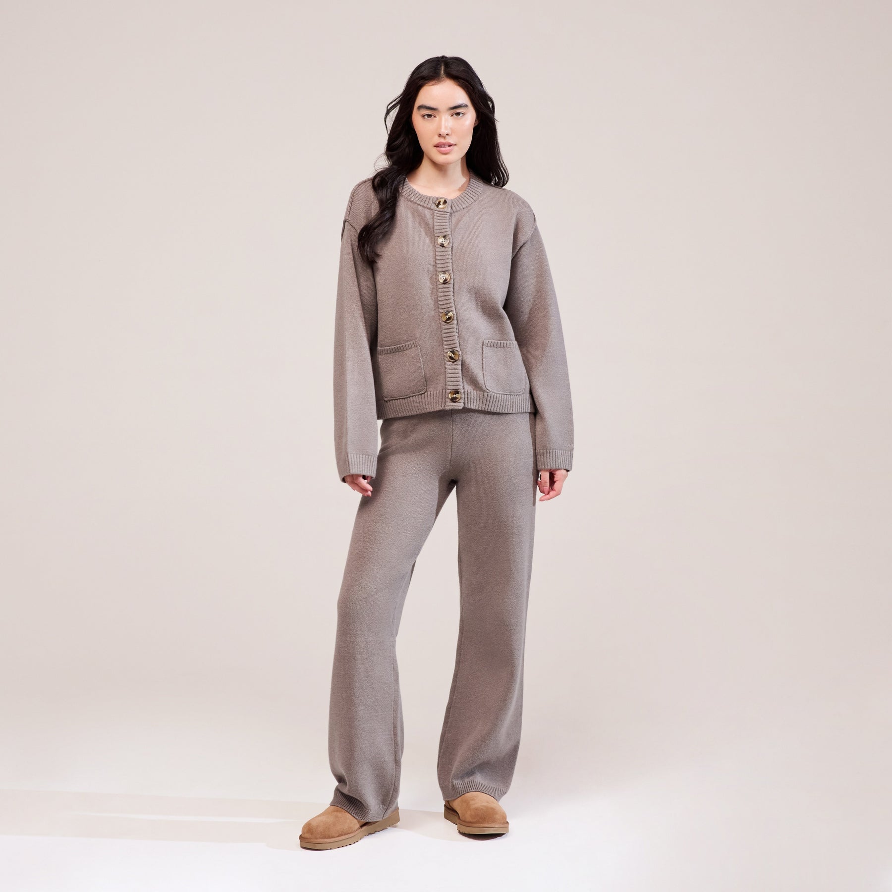 Curve Soft Knit Wide Leg Trousers - Mocha