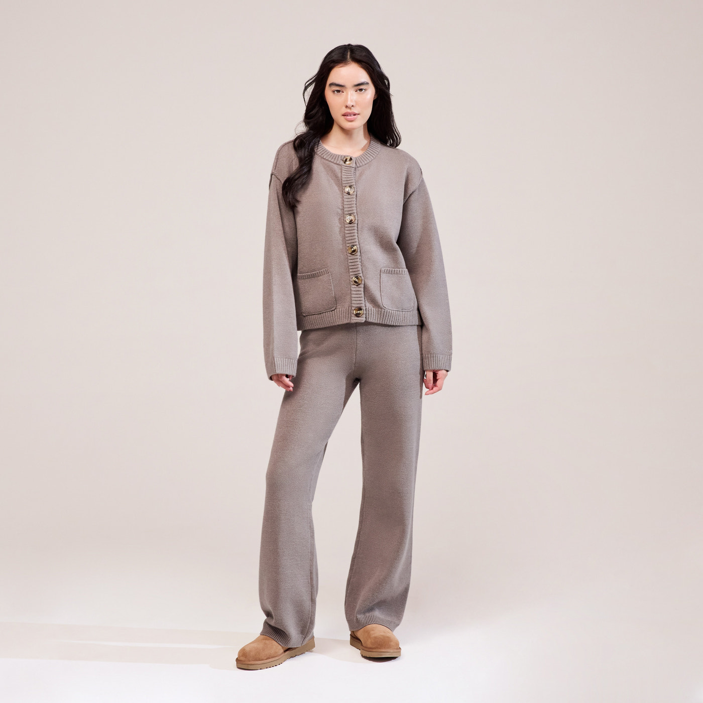 Curve Soft Knit Wide Leg Trousers - Mocha