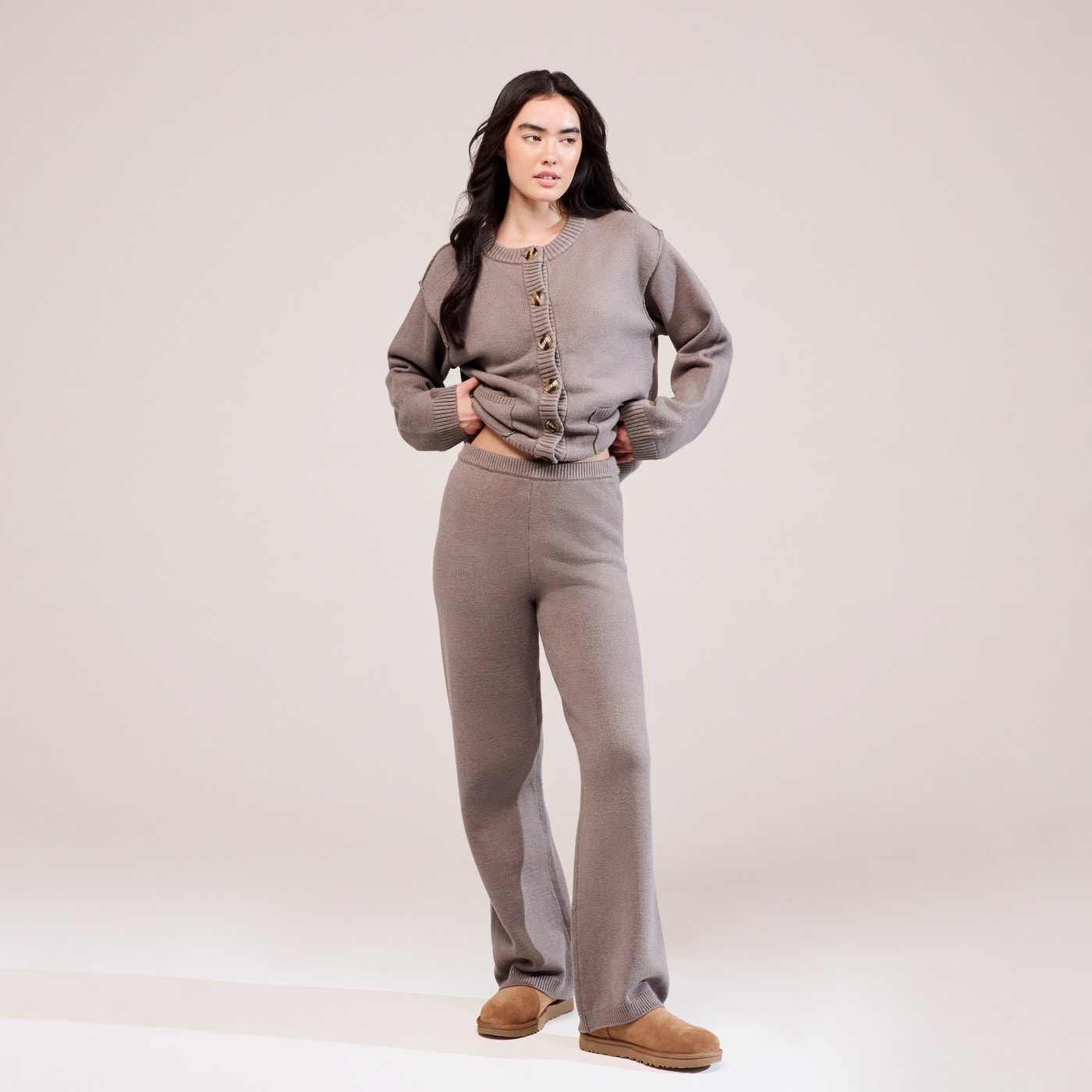 Soft Knit Wide Leg Trousers - Mocha