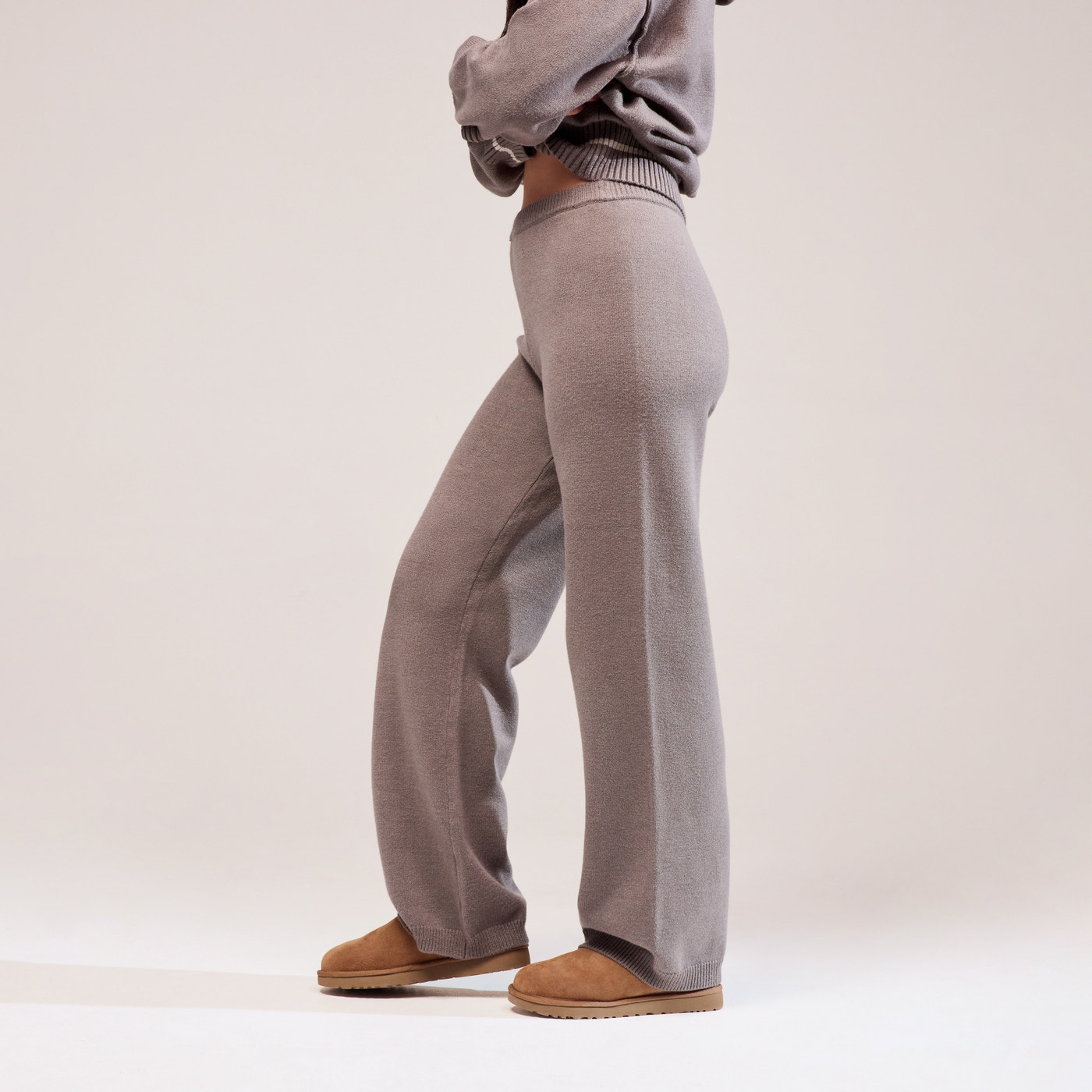 Curve Soft Knit Wide Leg Trousers - Mocha
