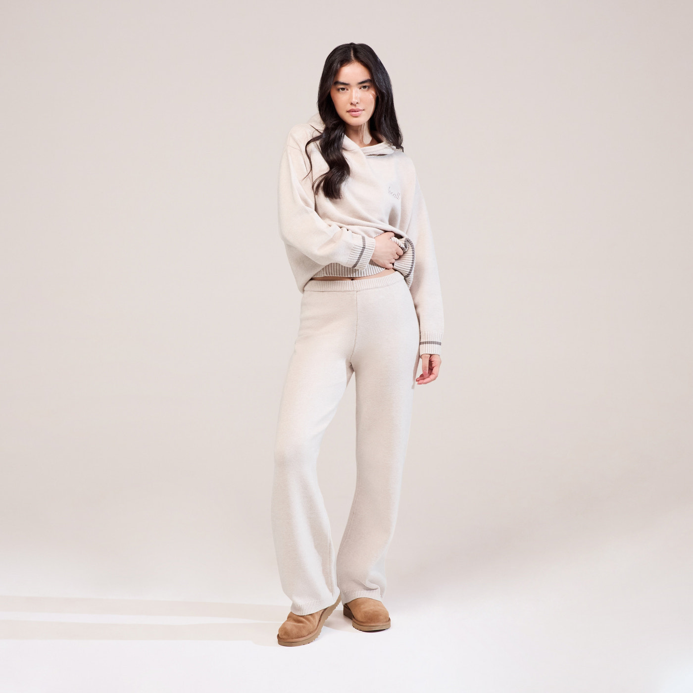 Soft Knit Hooded Jumper - Beige