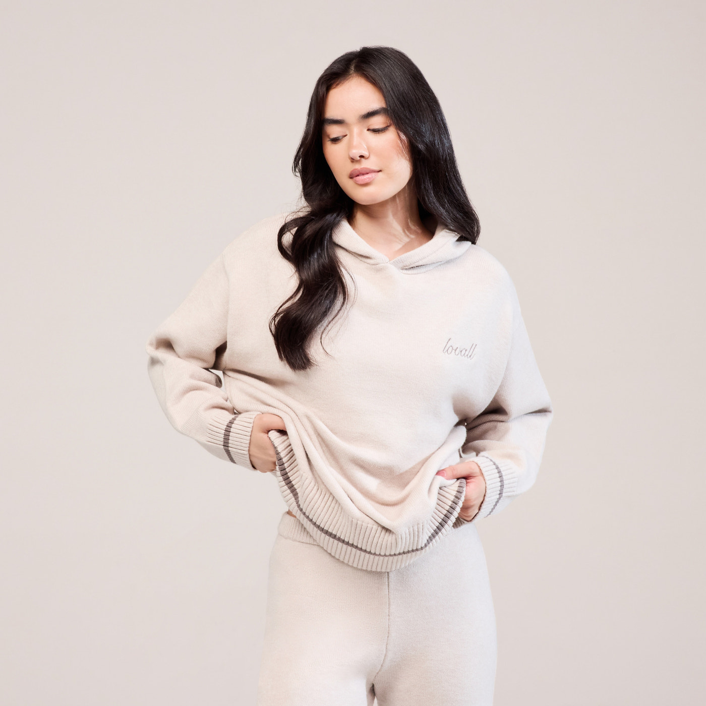 Soft Knit Hooded Jumper - Beige