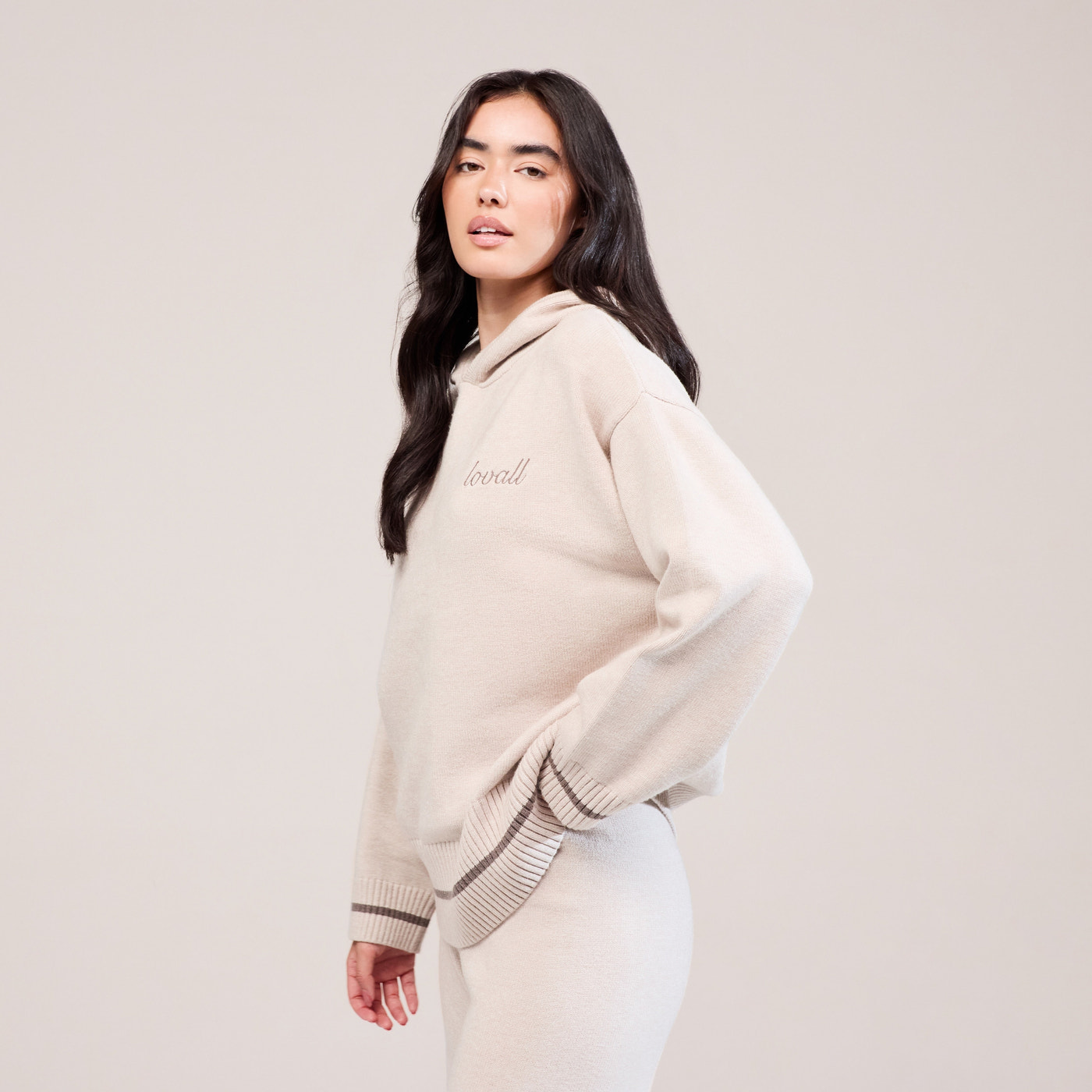 Curve Soft Knit Hooded Jumper - Beige