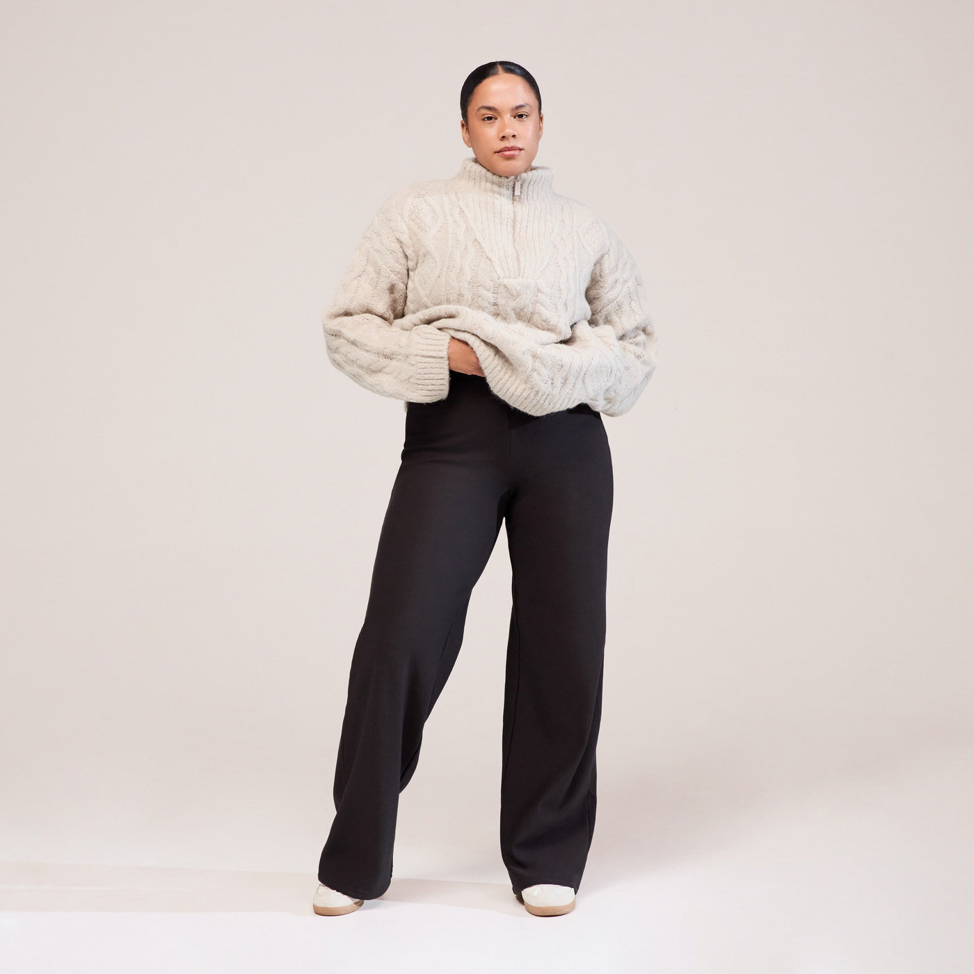 Curve Cable Knit 1/4 Zip Jumper - Beige