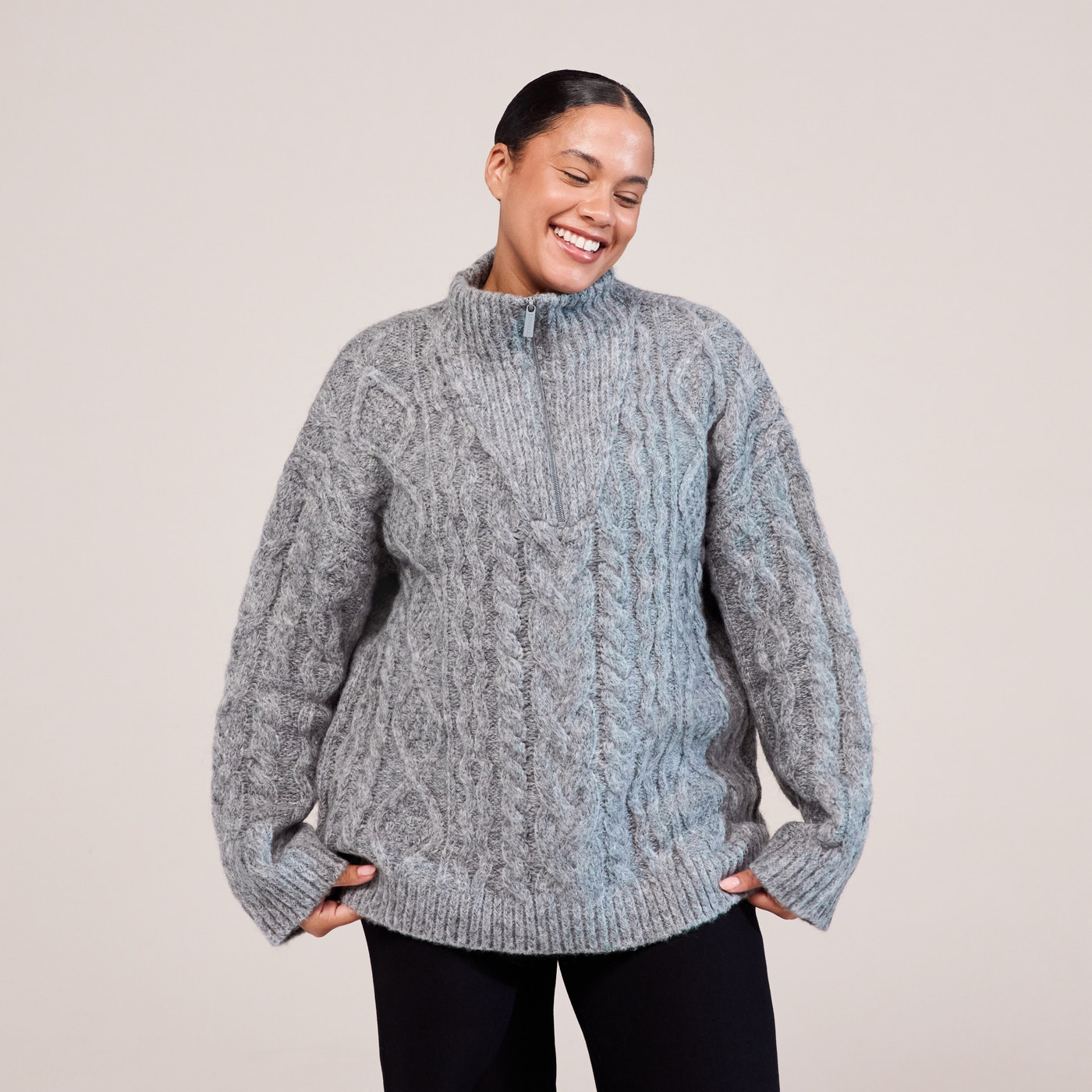 Curve Cable Knit 1/4 Zip Jumper - Dark grey