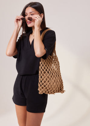 Lightweight Collared Knit Set - Black