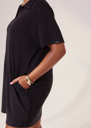 Curve Lightweight Collared Knit Dress - Black