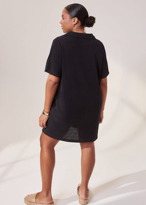 Curve Lightweight Collared Knit Dress - Black