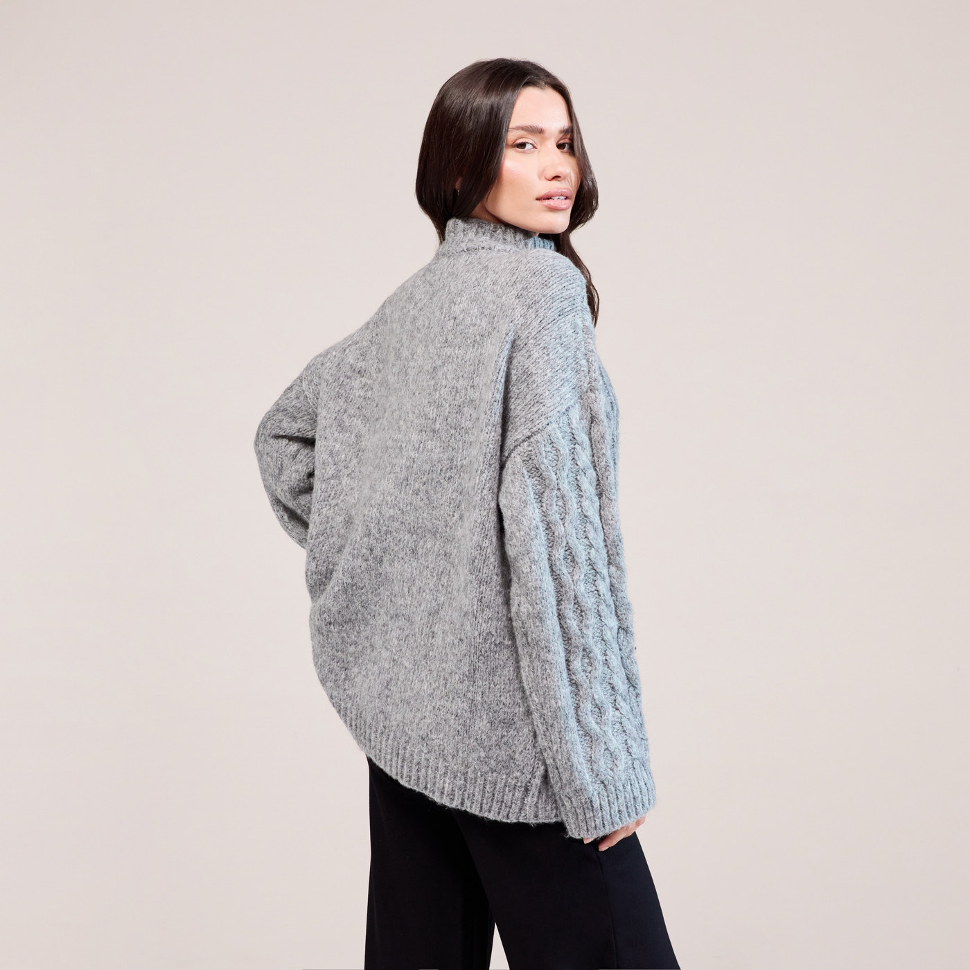 Cable Knit 1/4 Zip Jumper - Dark grey