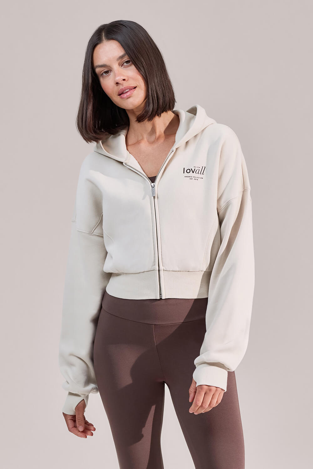 Curve ALL SZN Organic Crop Zip-Through Hoodie - Ecru