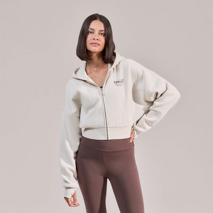 Bio-Zip-Hoodie aus Baumwolle – Ecru