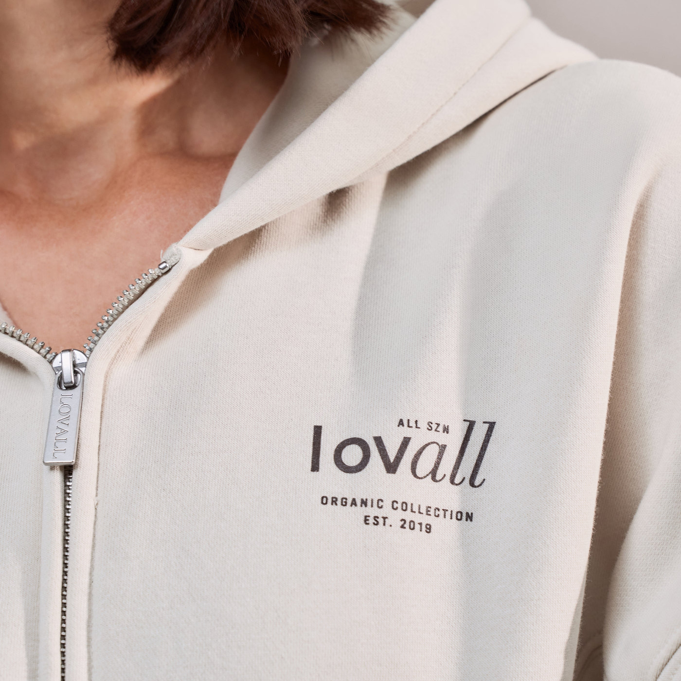 ALL SZN Organic Crop Zip-Through Hoodie - Ecru