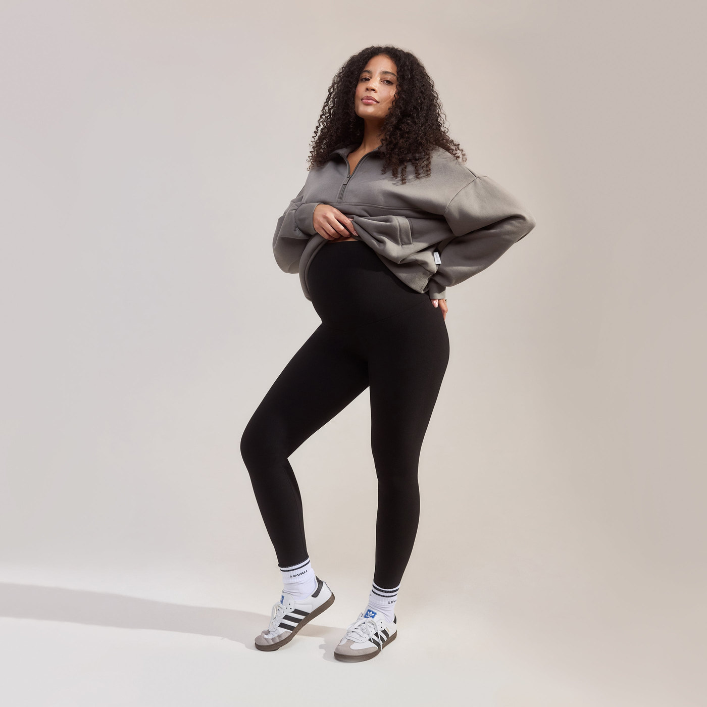 Alltägliche Winter Umstandsleggings mit hoher Taille - Schwarze
