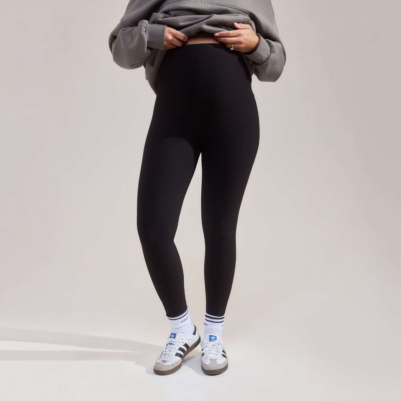 Alltägliche Winter Umstandsleggings mit hoher Taille - Schwarze