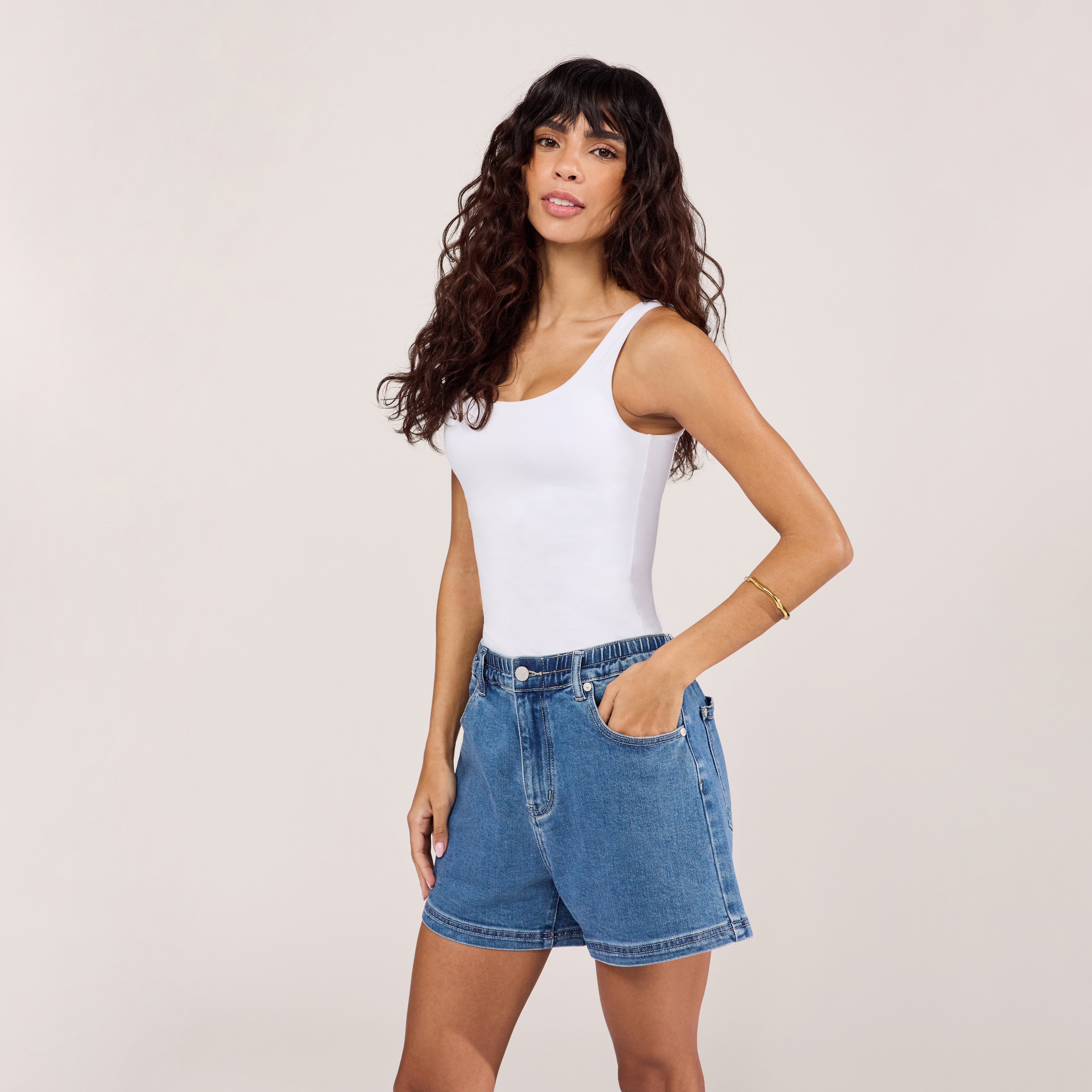 Stretch-Denim-Shorts – Mittelblau