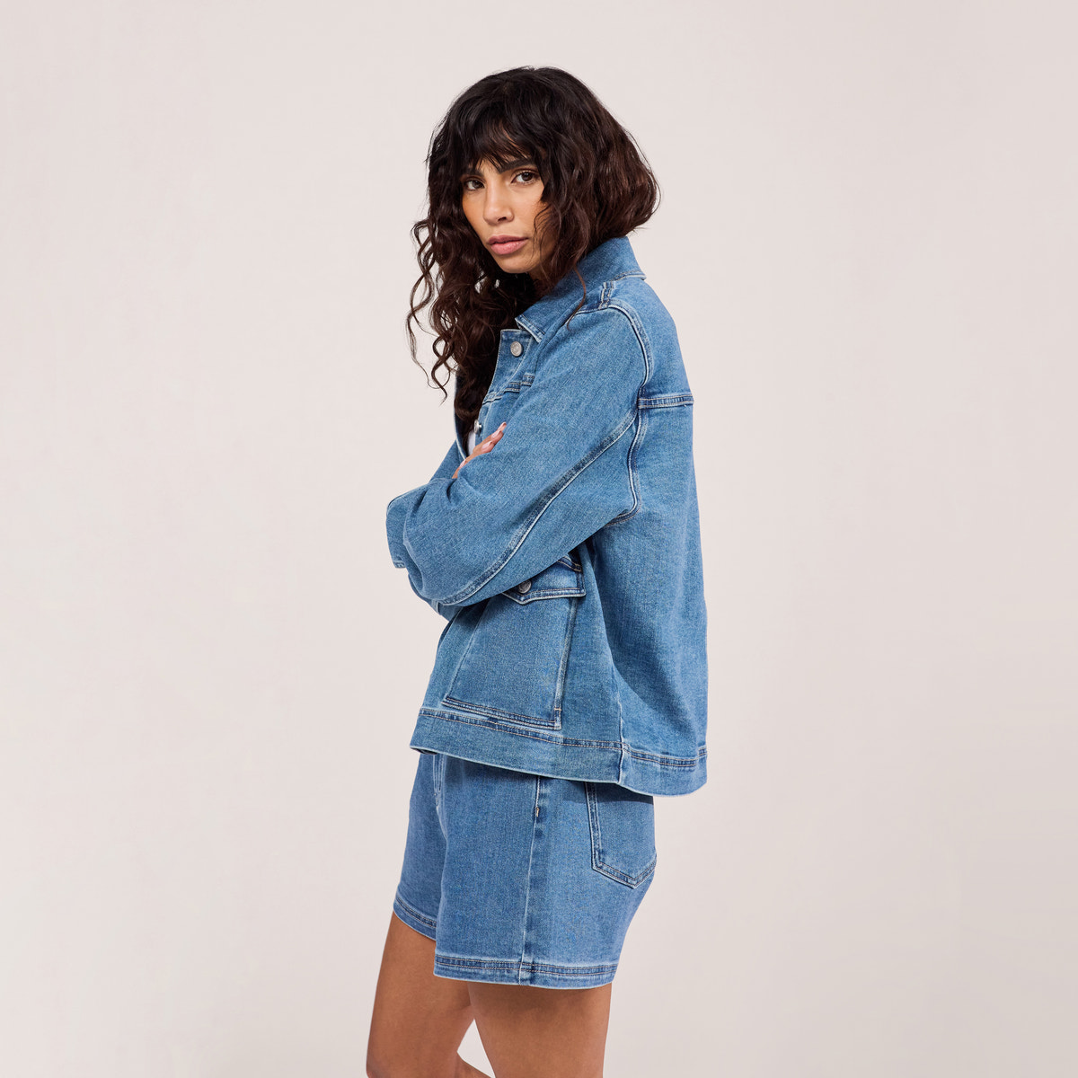 Stretch-Jeansjacke – Mittelblau