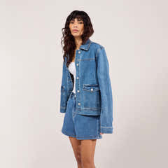 Stretch-Jeansjacke – Mittelblau
