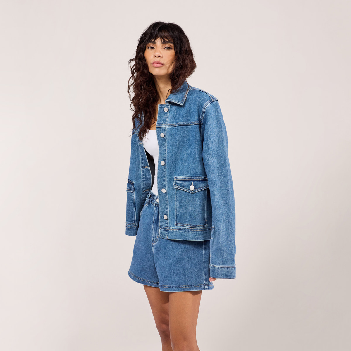 Stretch-Jeansjacke – Mittelblau
