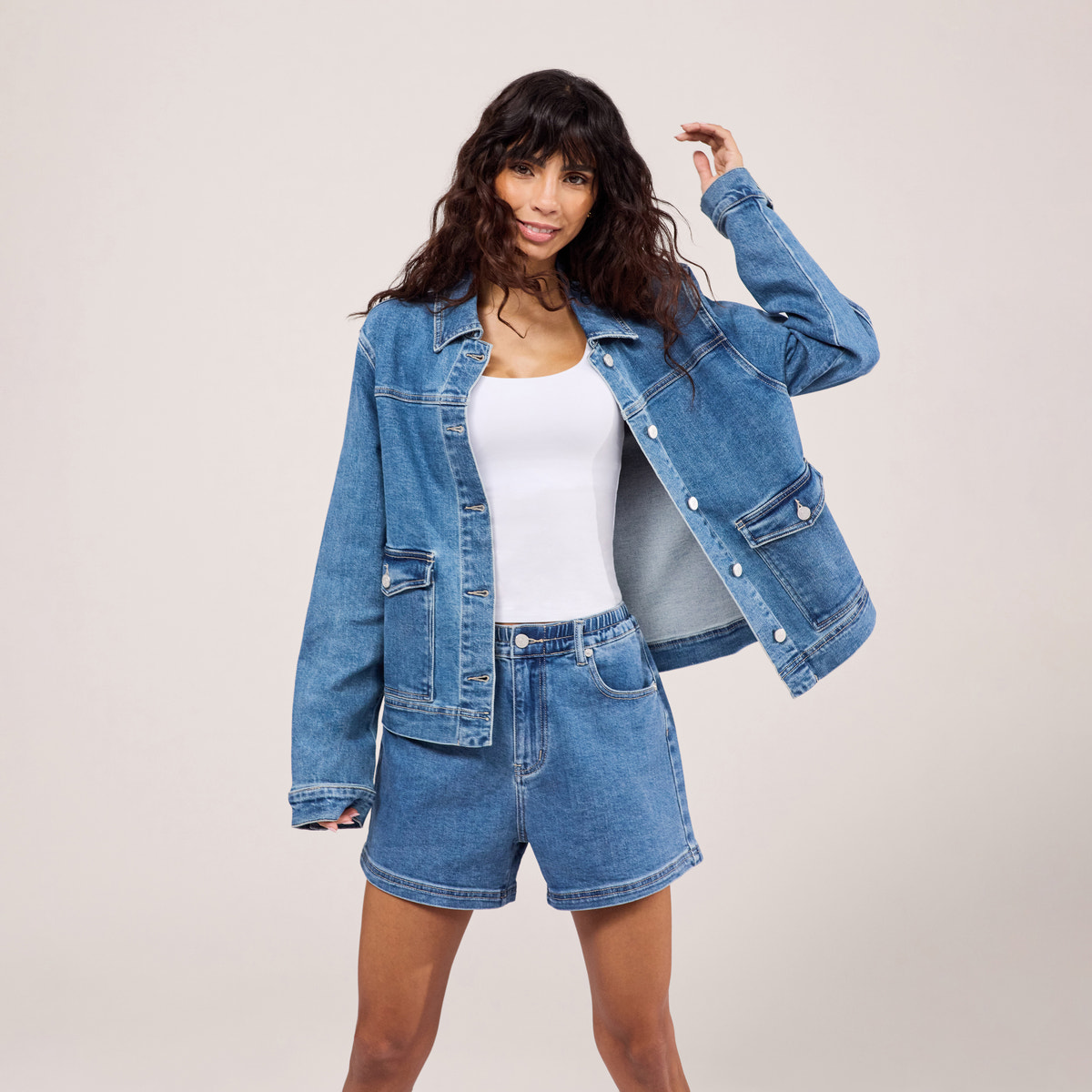 Stretch-Jeansjacke – Mittelblau