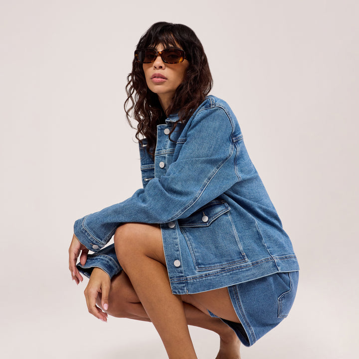 Stretch-Jeansjacke – Mittelblau