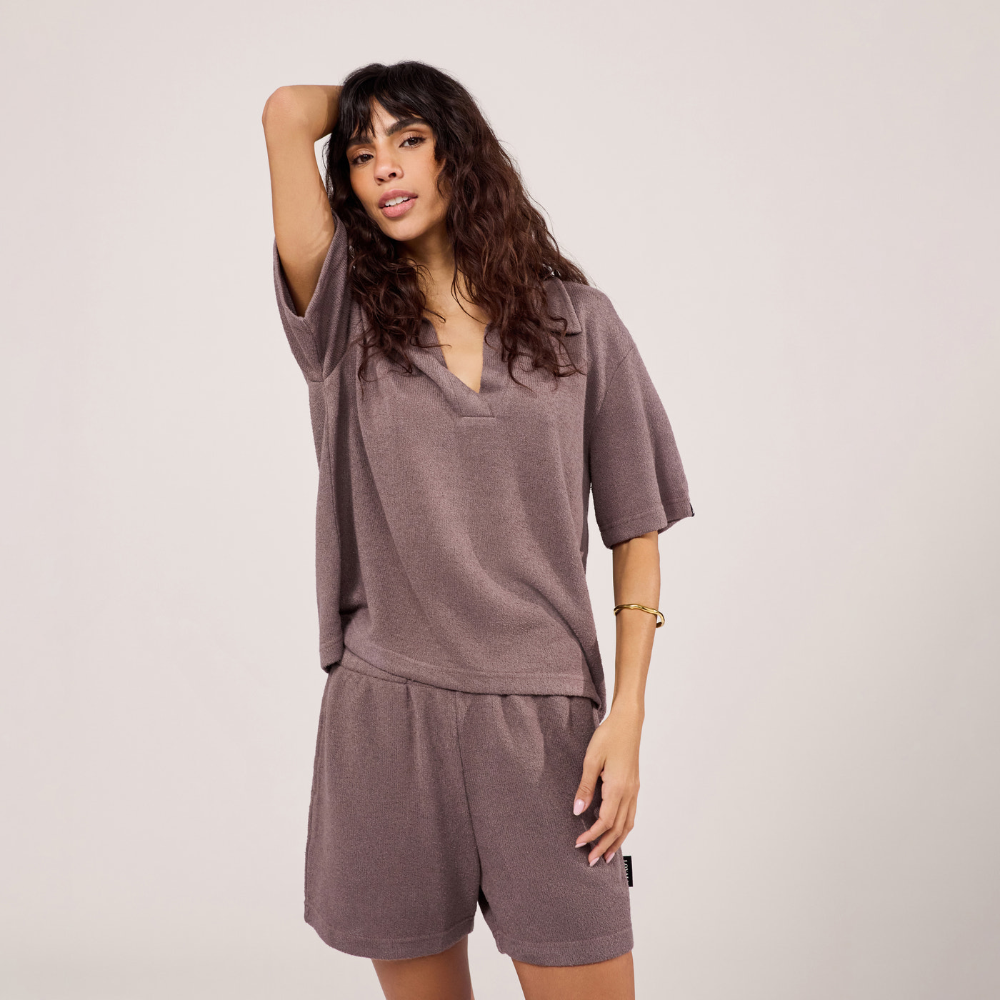 Leichtes Strickset mit Kragen – Mocca