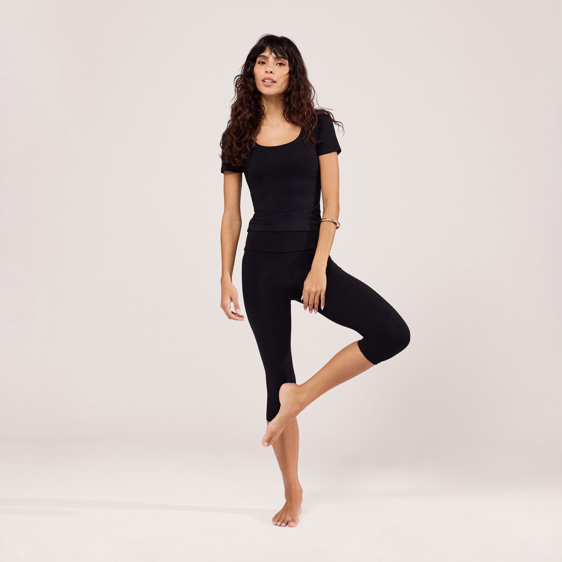 Cropped Leichte Leggings - Schwarze