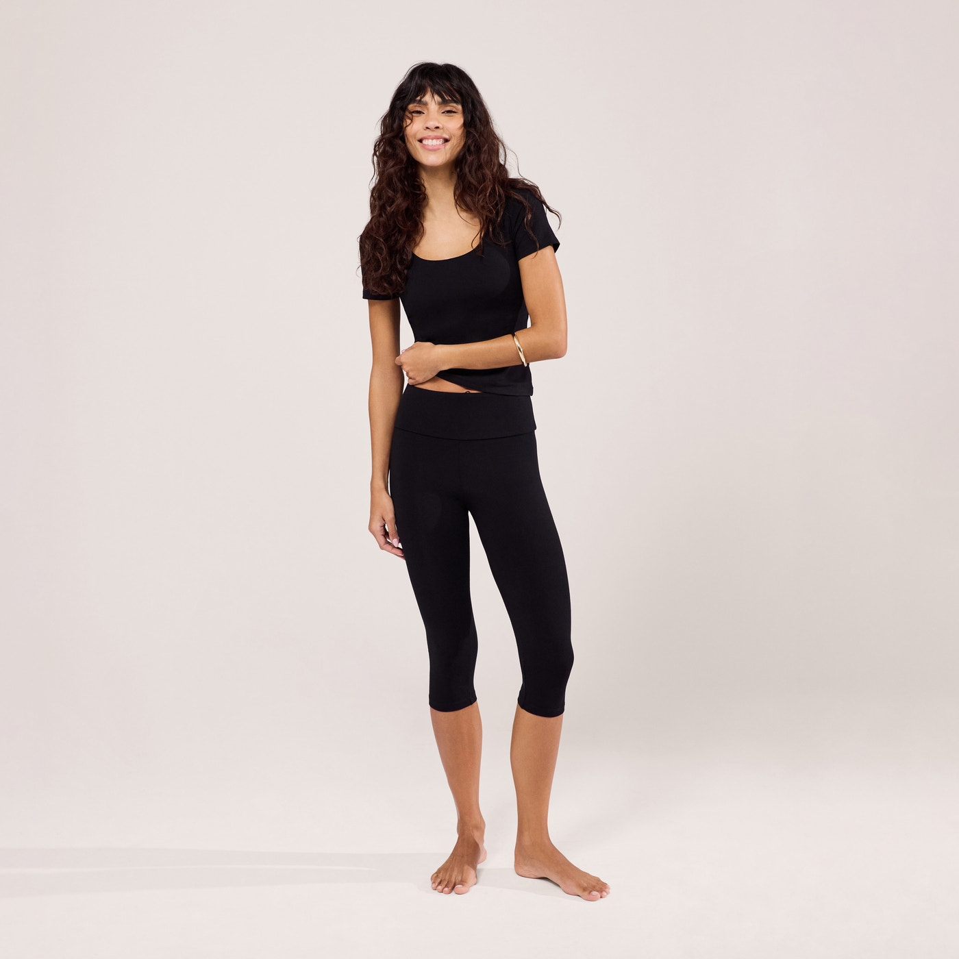 Cropped Leichte Leggings - Schwarze