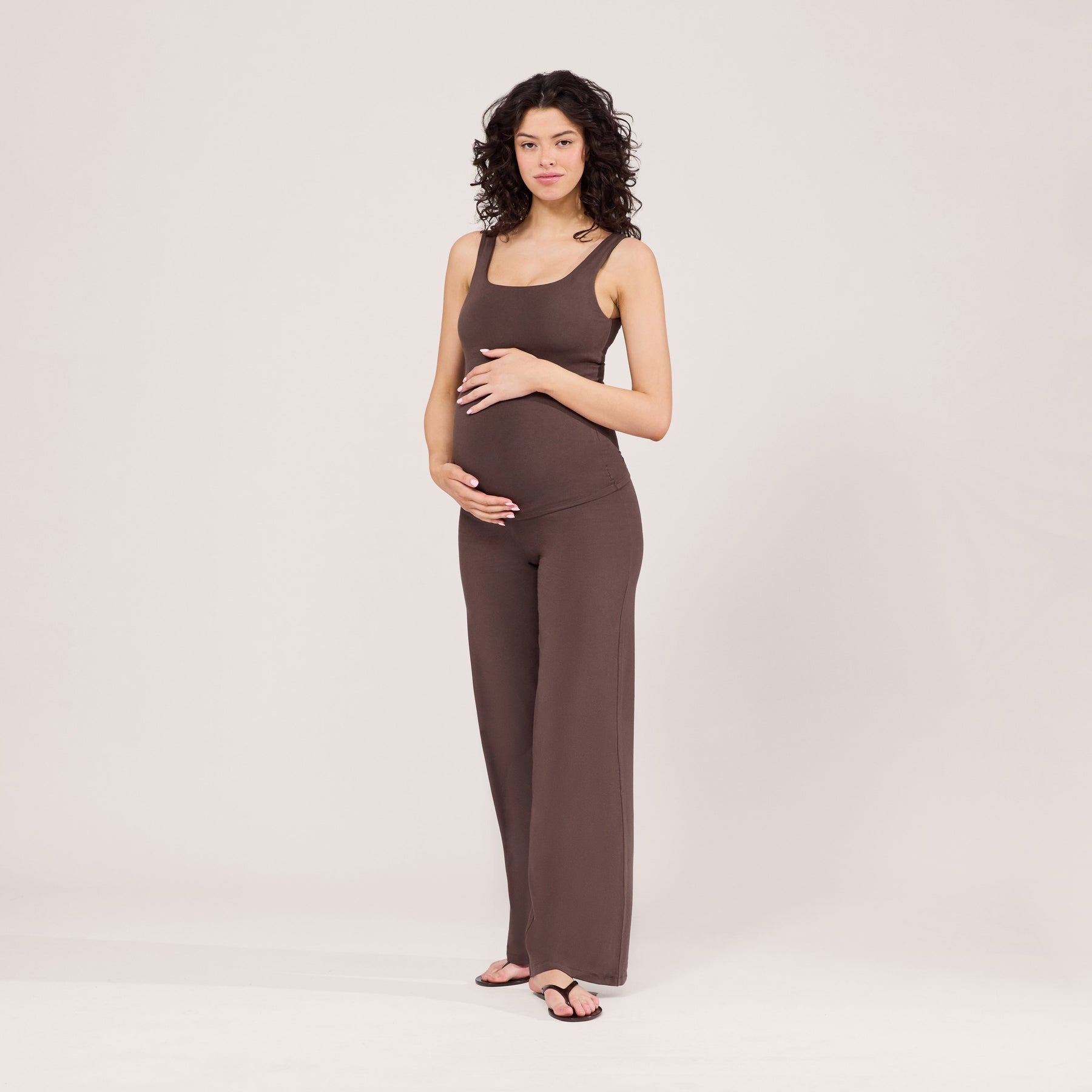 Maternity Lightweight Wide Leg Trousers - Espresso Brown
