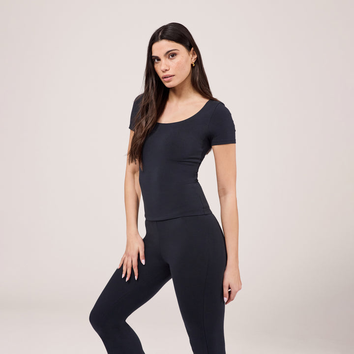 Leichtes Kurzarm-Oberteil – Vintage Navy