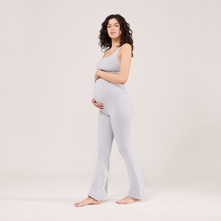 Schwangerschafts-Leggings mit leicht ausgestelltem Bein – Hellgrau Melange