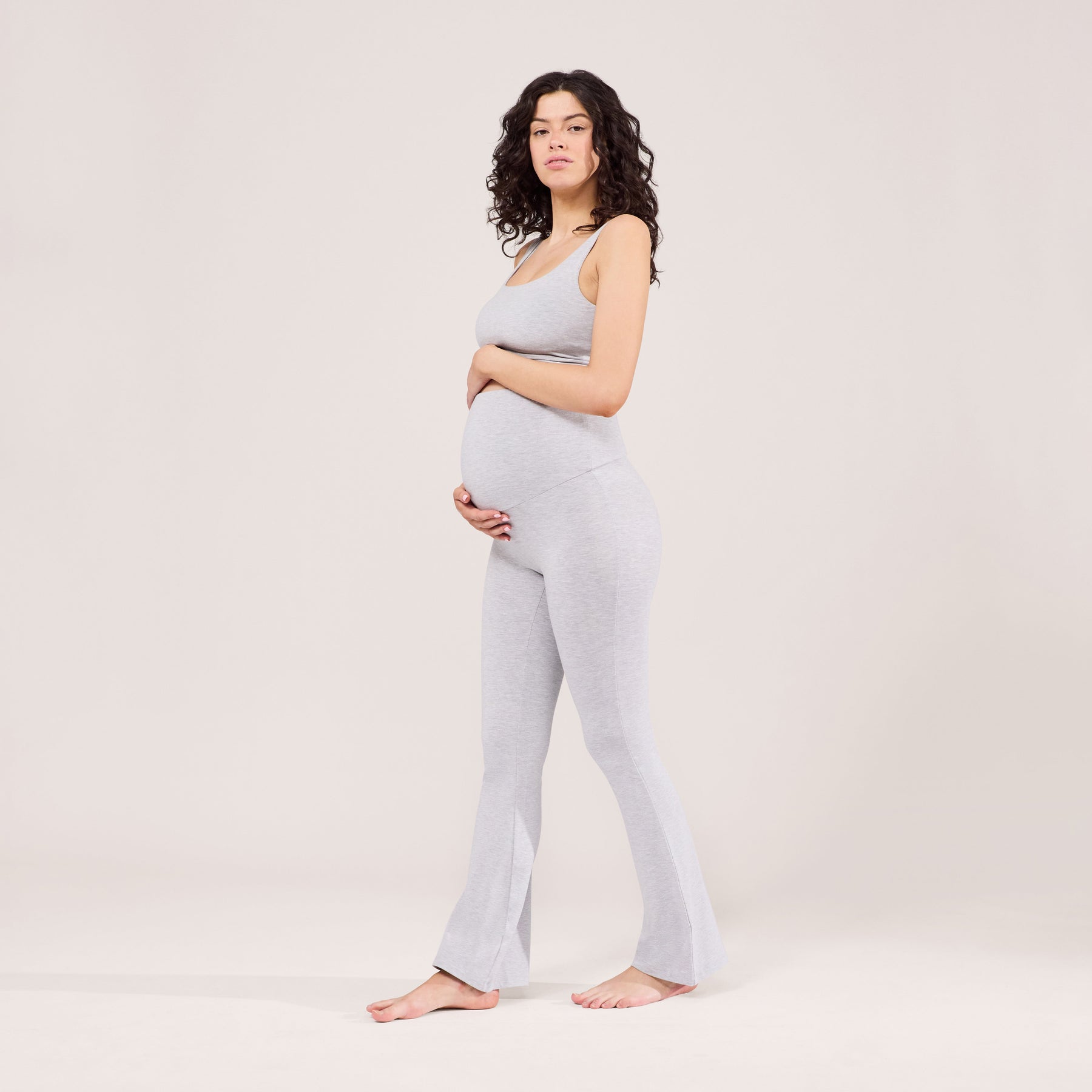 Leichte Umstandsleggings mit Schlag - Hellgrau-Melange