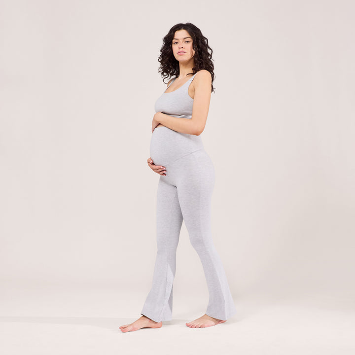 Leichte Umstandsleggings mit Schlag - Hellgrau-Melange
