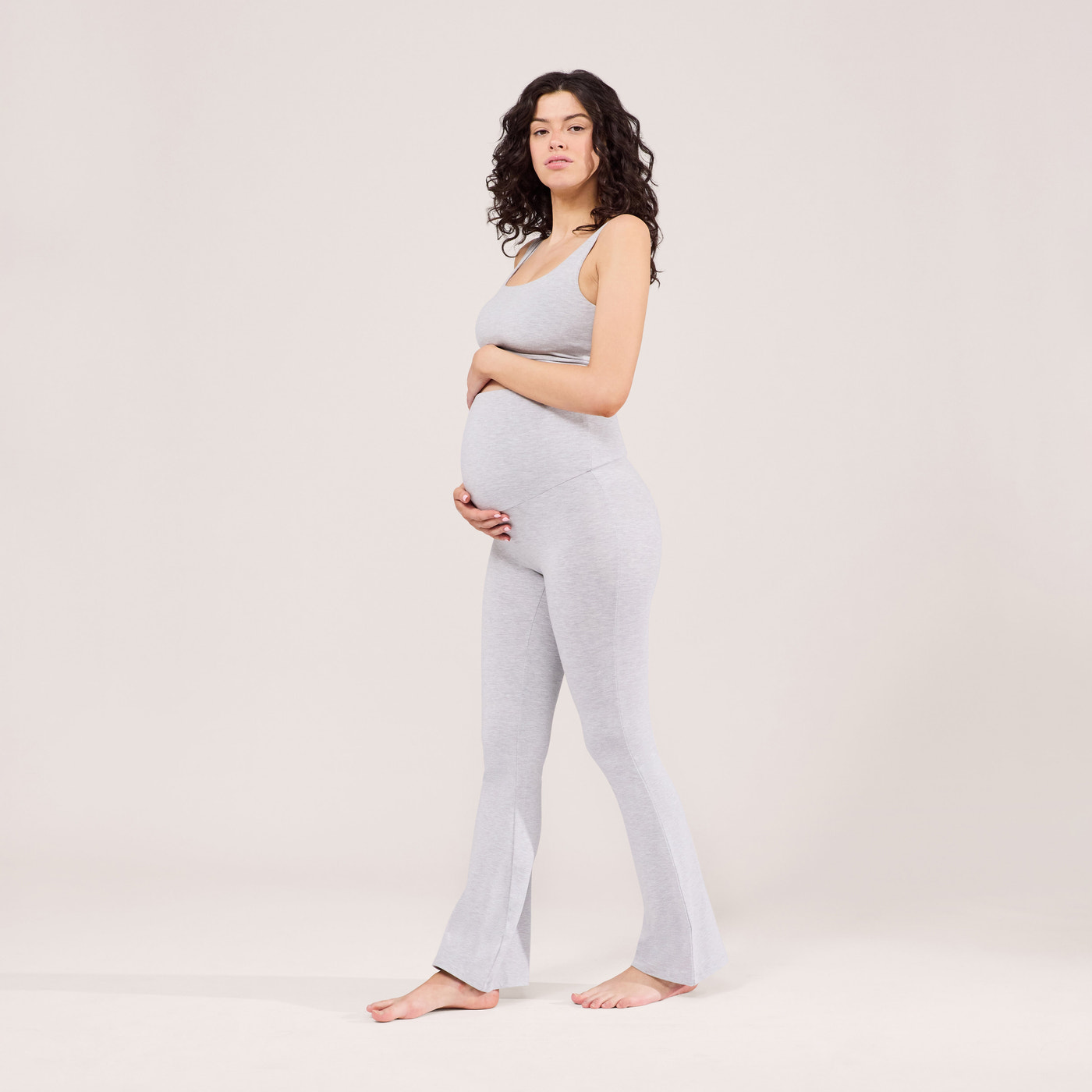 Leichte Umstandsleggings mit Schlag - Hellgrau-Melange